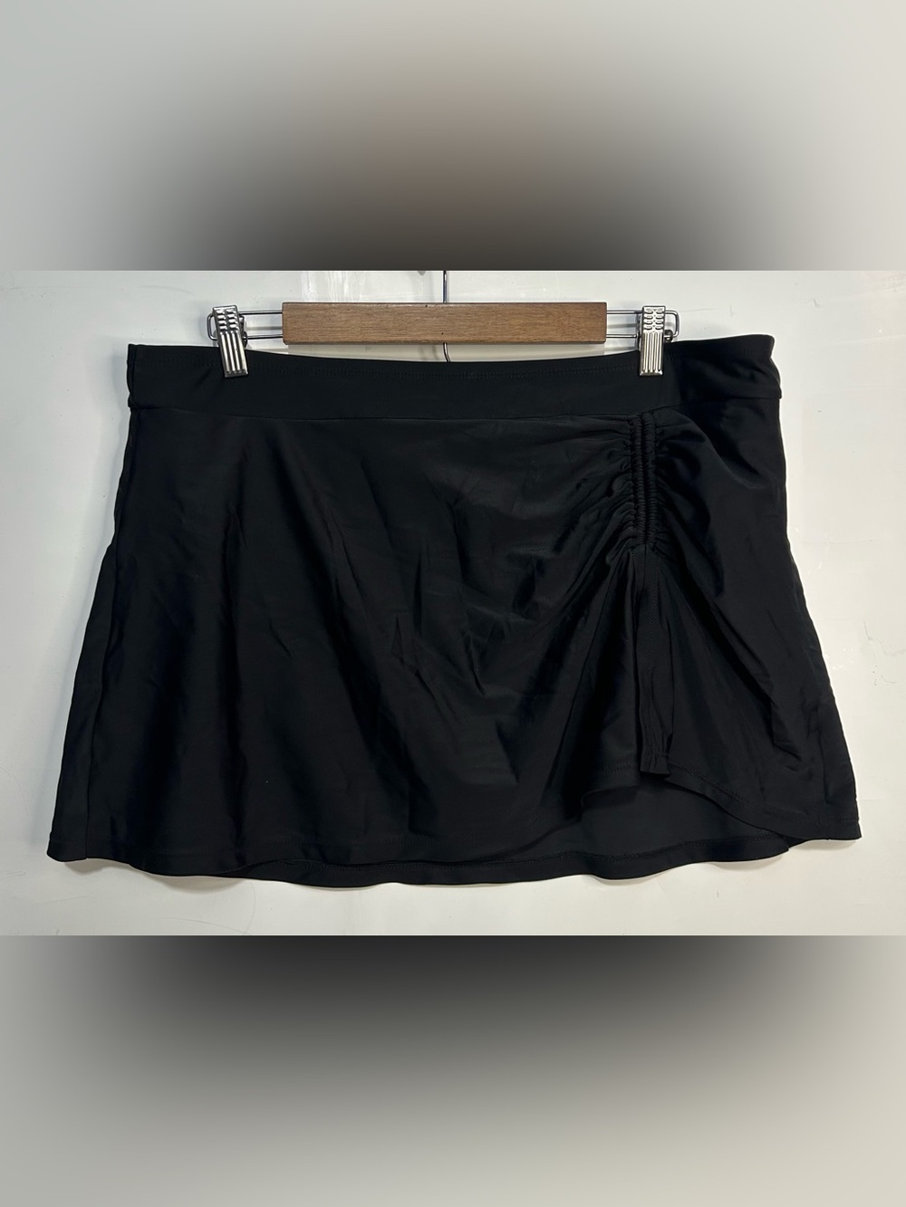 Black Swim Skirt with Side Ruching - Women Swim